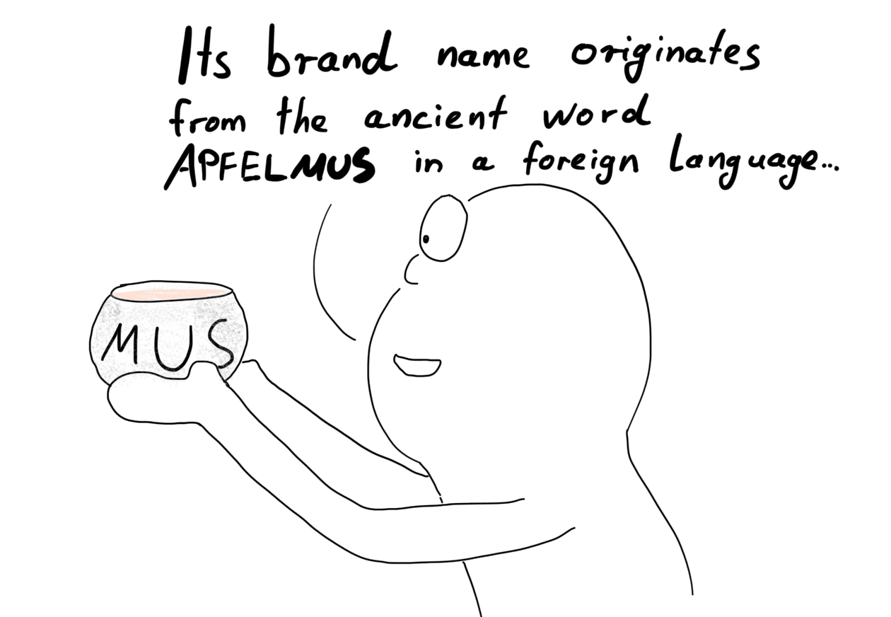 Its brand name originates from the ancient word APFELMUS in a foreign language...